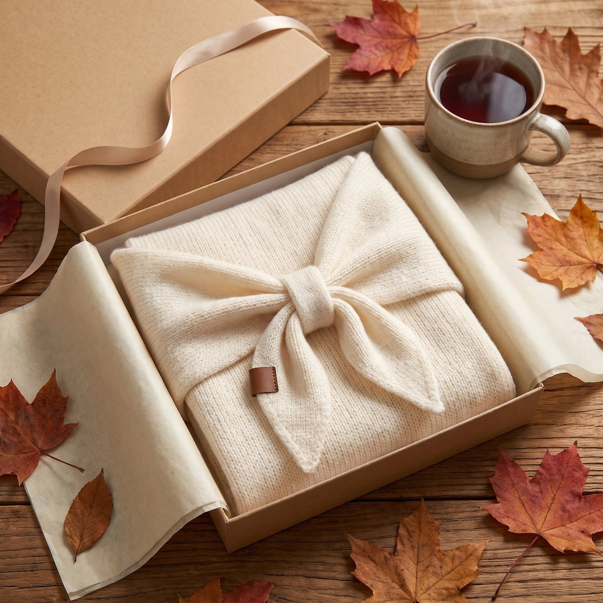 Tuch in Creme in einer Geschenkbox
